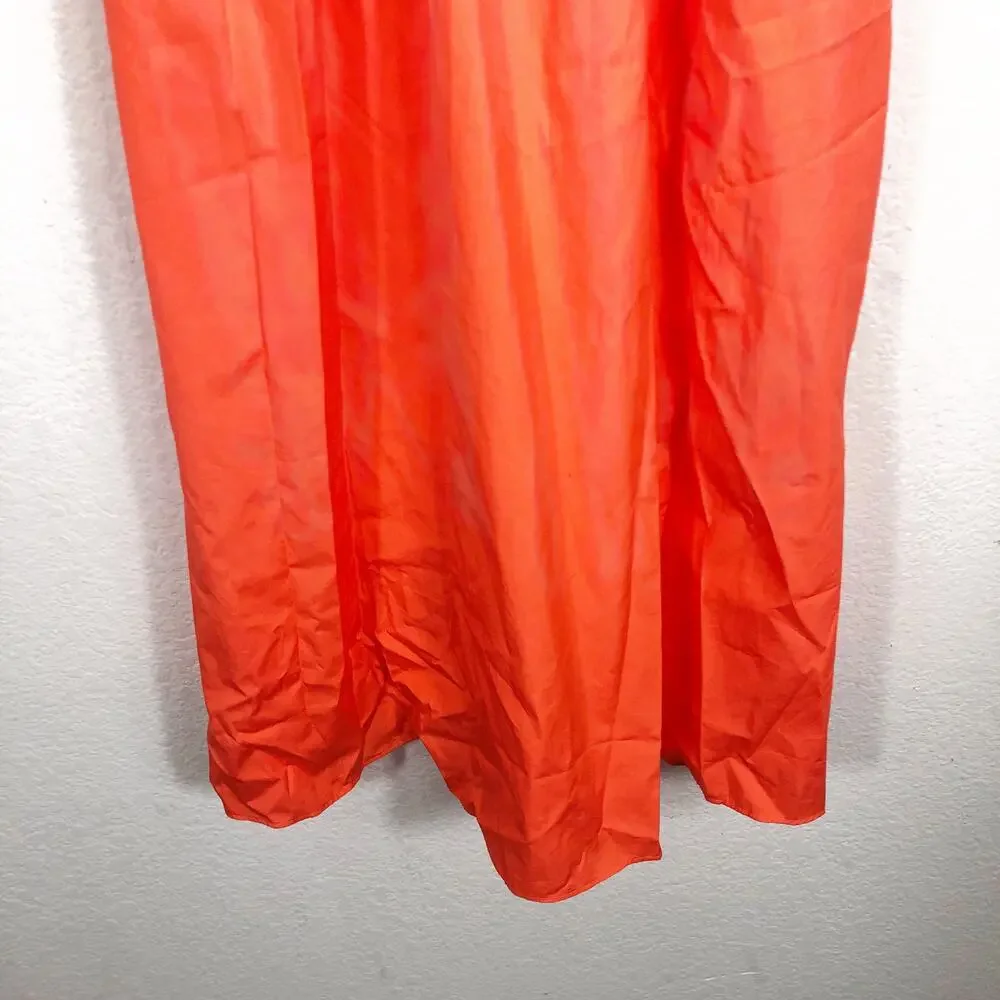 NWT J. CREW Orange Cotton Poplin V Neck Smocked Waist Midi Dress Size XS Boho